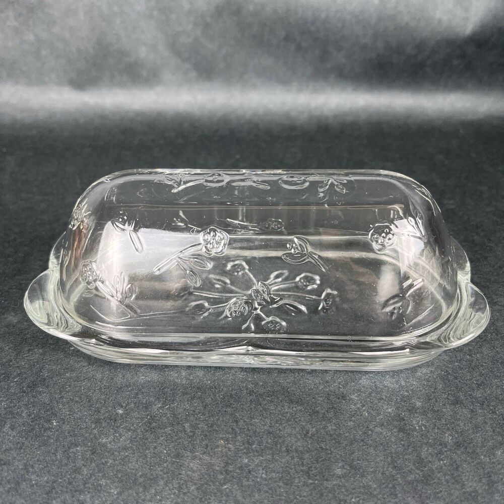 VTG Anchor Hocking Savannah Clear Glass Covered Butter Dish Quarter Pound EUC